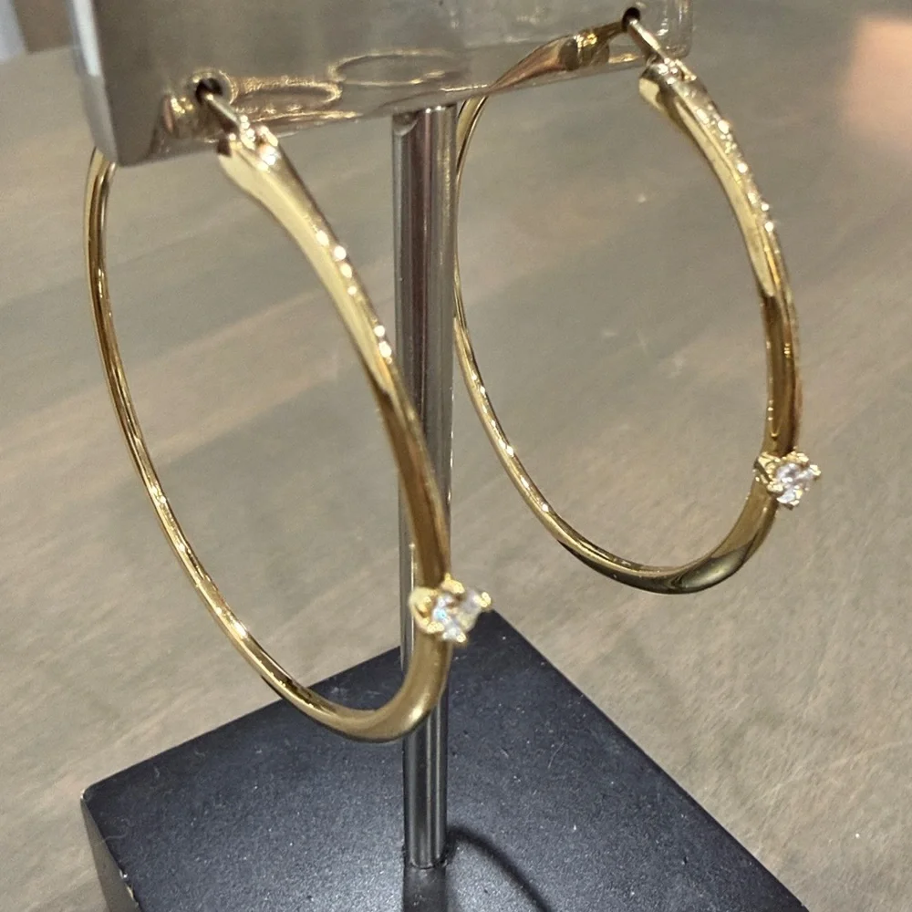 NADRI NEW Medium CZ Hoop Gold Color $55 MSRP - Picture 2 of 4